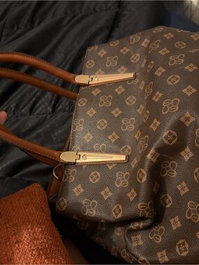CeCe Brown Monogram Double-Handle Tote with Tan Accents - rarely used